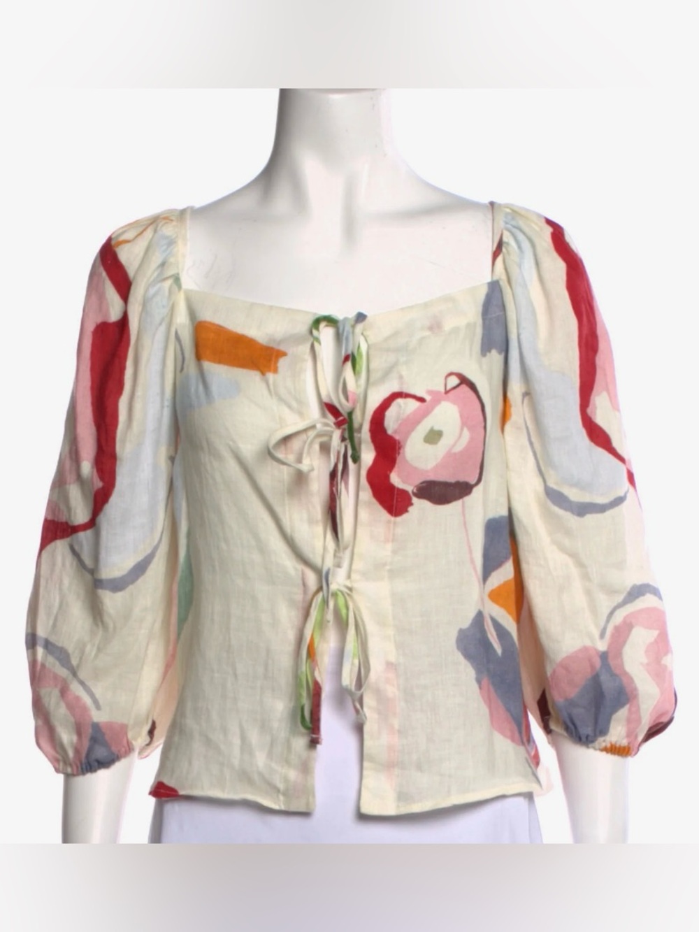 Cult Gaia Floral Tie-Front Linen Blouse
